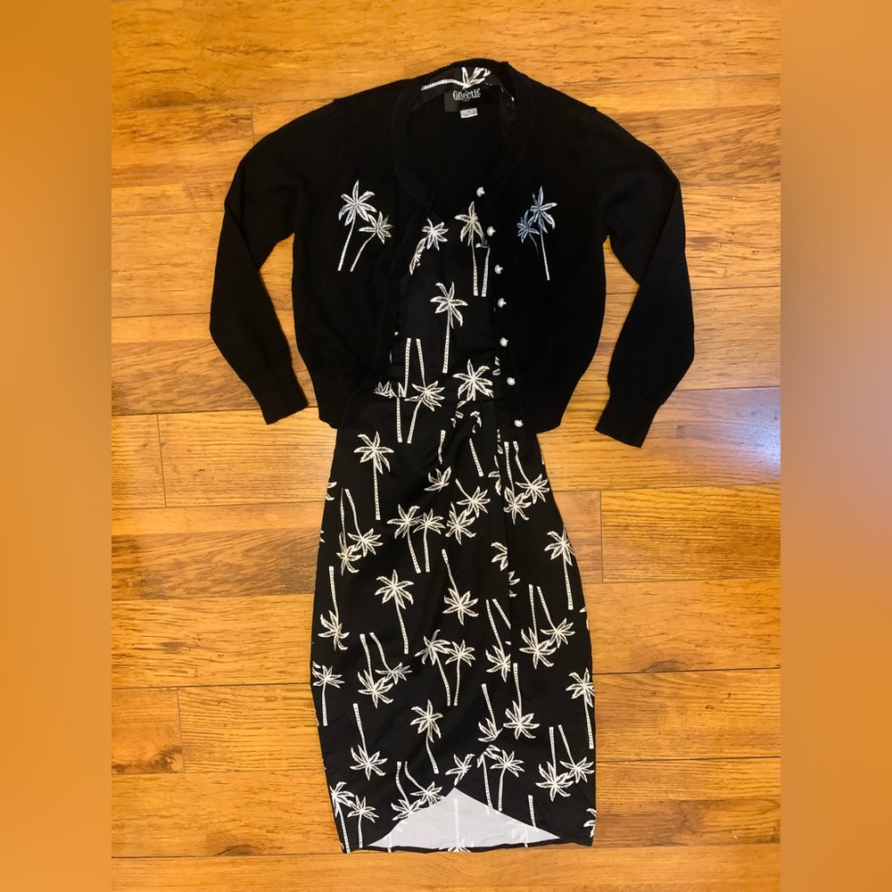 Collectif palm tree dress with matching cropped cardigan
